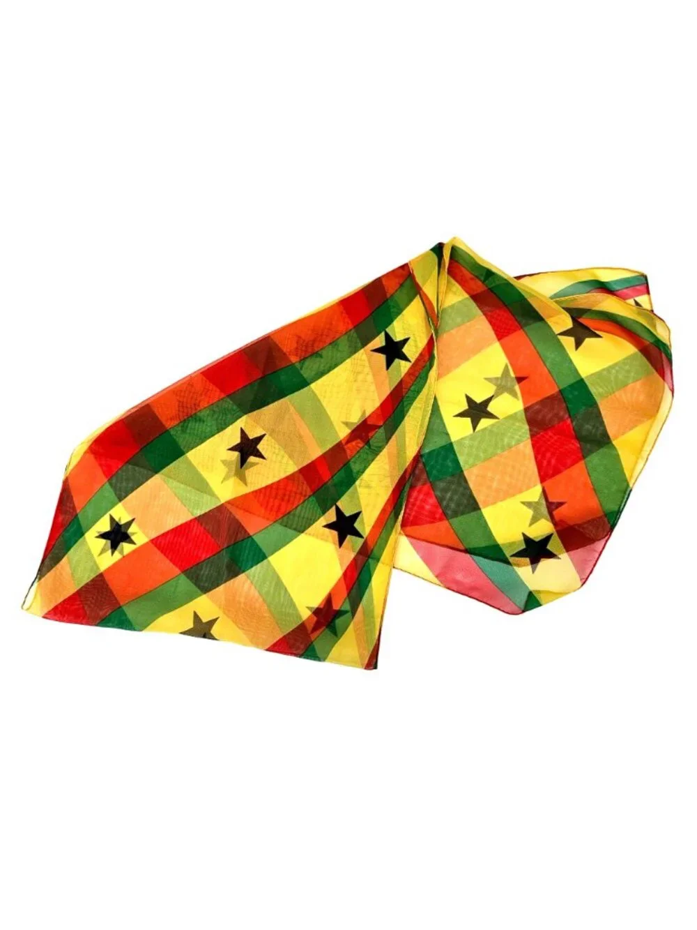 Ghana Flag Colors Rectangular Scarf Yellow Green Red Black Stars Polyester 54x13